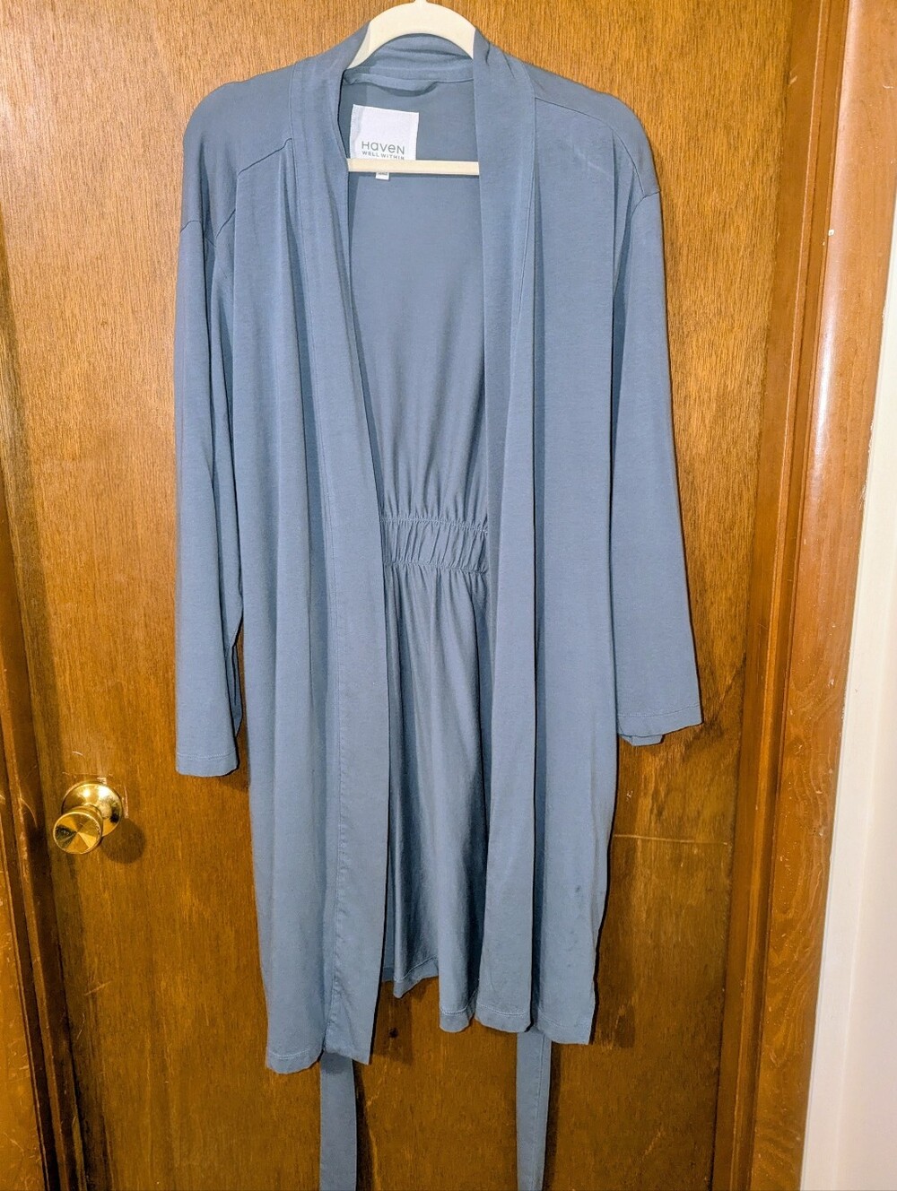 Organic Cotton Jersey Wrap Robe with Tie Belt (Blue)